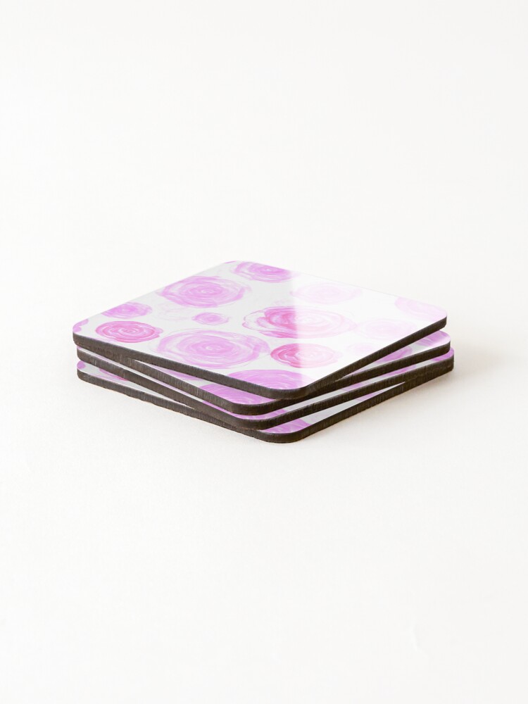 Thumbnail 4 of 5, Coasters (Set of 4), Pink Roses Pattern designed and sold by InnaPo.
