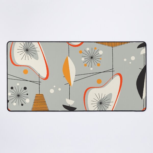Aperçu de l'œuvre Boomerang rétro vintage des années 1950 et 1960, gris, noir, blanc, rouge, orange, étoile atomique créée et vendue par RetroMaggie.