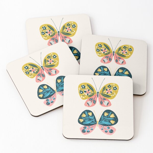 Item preview, Folk Art Butterflies Flowers Pink Blue designed and sold by Heather Rosas.