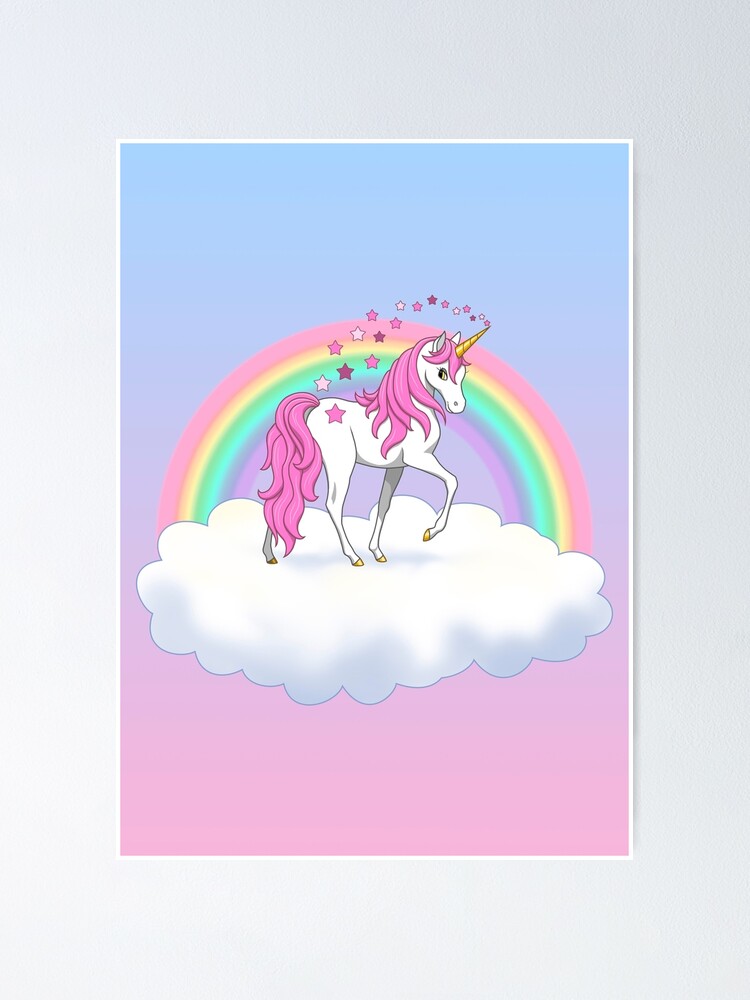 Pretty Rainbow Unicorn and Stars - Unicorns - Posters and Art Prints