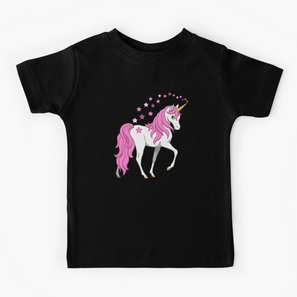 Pretty Pink Mane Unicorn and Stars Kids T-Shirt