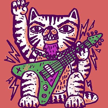Funny Maneki neko rocker lucky cat with an electric guitar