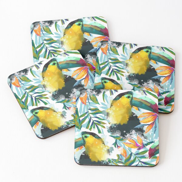 Item preview, Toucan with green tropical flowers designed and sold by RoslynArt.