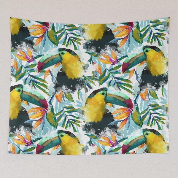 Item preview, Toucan with green tropical flowers designed and sold by RoslynArt.