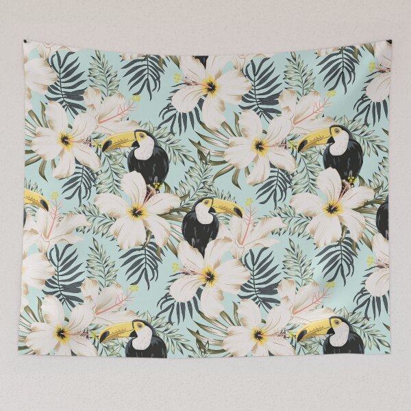 Item preview, Toucan with white hibiscus flower designed and sold by RoslynArt.