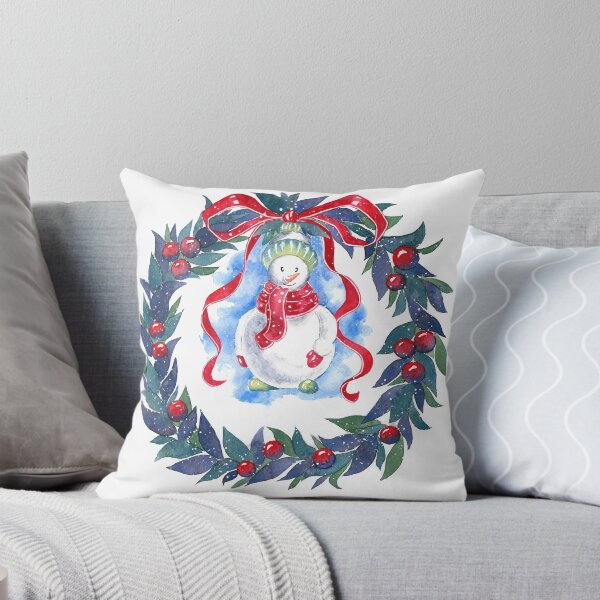 Item preview, Christmas wreath and snowman watercolour illustration  designed and sold by VesnushkaRed.