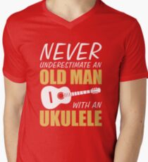 Old Man With Ukulele V-Neck T-Shirt