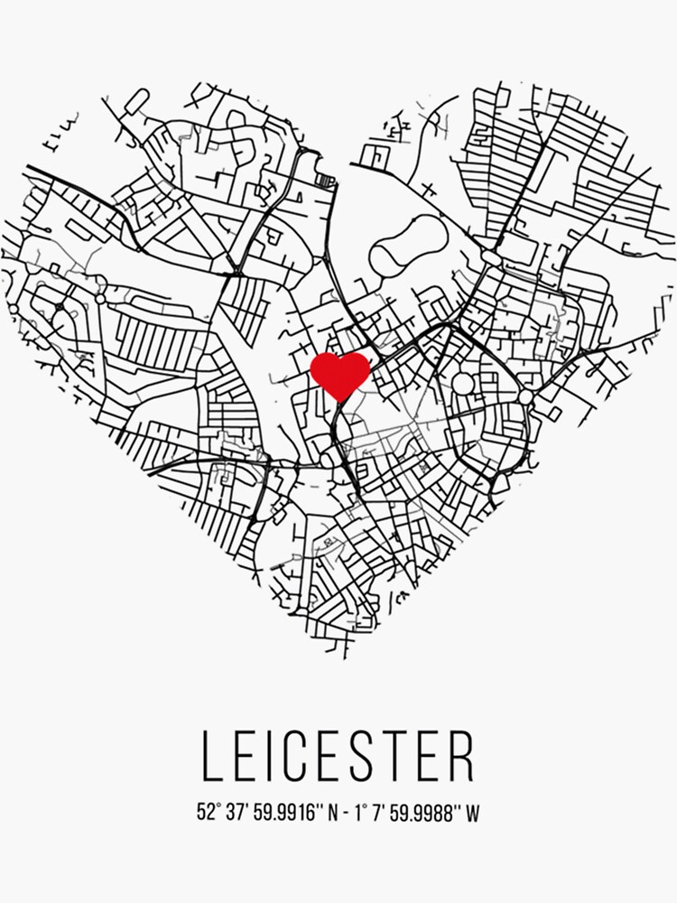 "Heart Leicester City Map (United Kingdom UK) " Sticker for Sale by