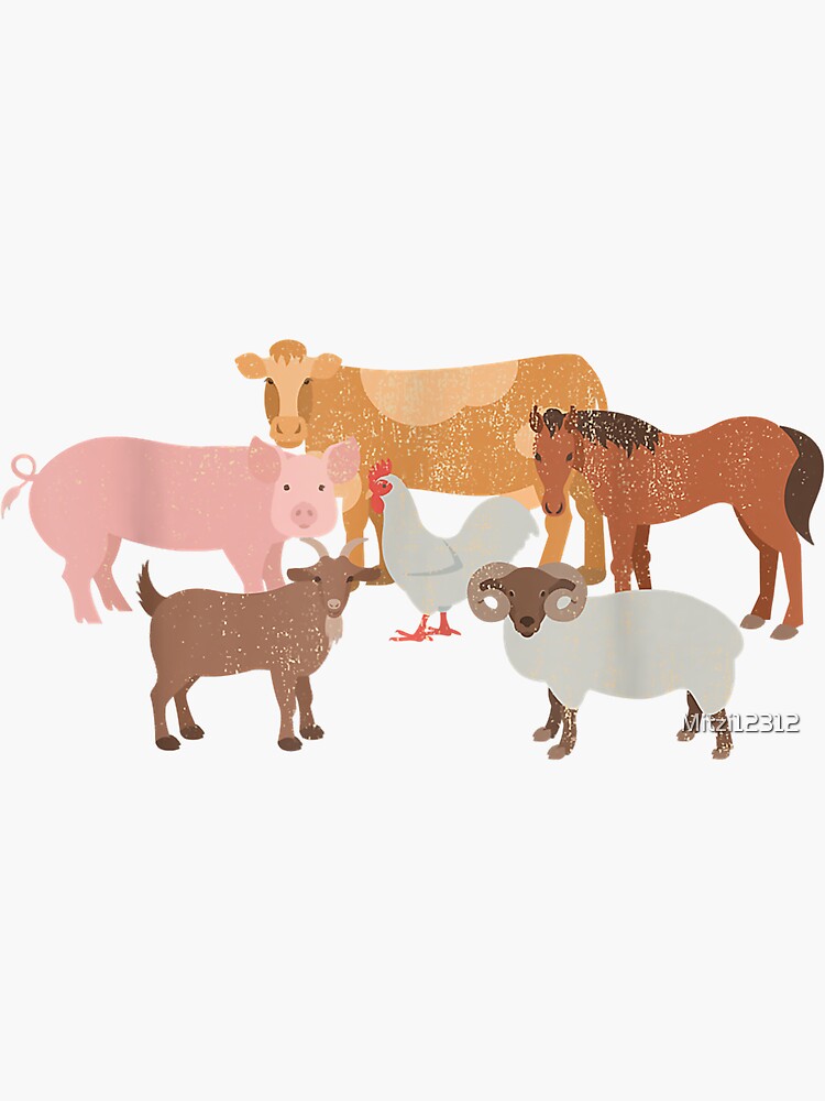 Cute Farm Animals Cow Pig Chicken Horse Sheep and Goat | Sticker