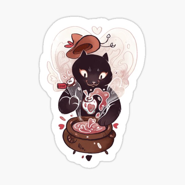 Chat noir Kitty fabrique de la potion d'amour Sticker