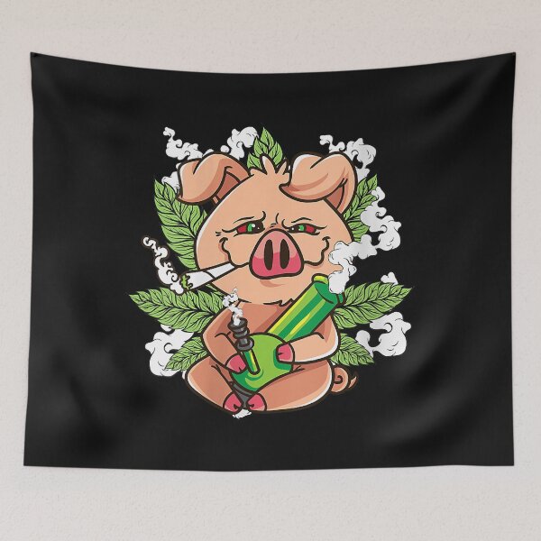 Aperçu de l'œuvre Womens Pig Lover Pig Smoking Joint Holding Weed Bong Pig Marijuana créée et vendue par Mitzi12312.