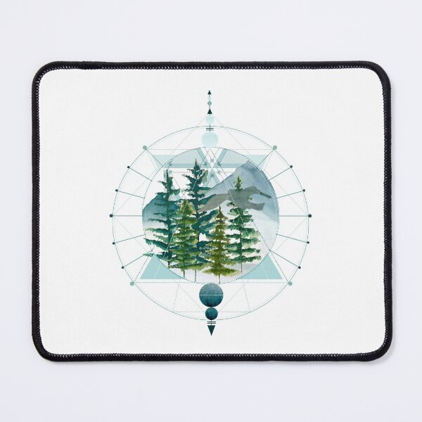 Item preview, Winter geometric design with trees and free solo bird in watercolors designed and sold by InnaMGraphic.