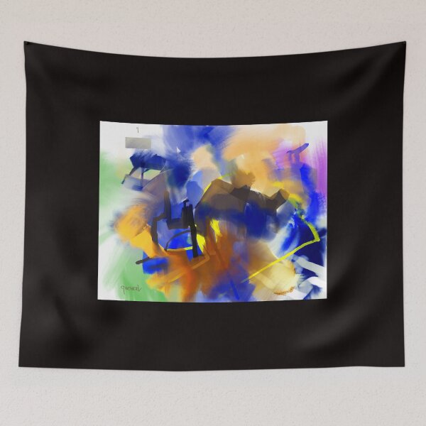 Item preview, Blue Yellow Abstract  designed and sold by Sukhpal Grewal Ethnic Art.