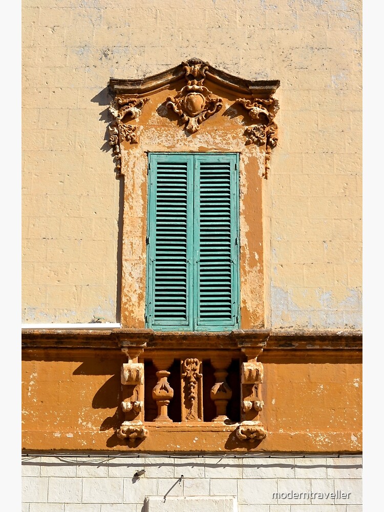 Ornate window frame in bright wall, Italy by moderntraveller