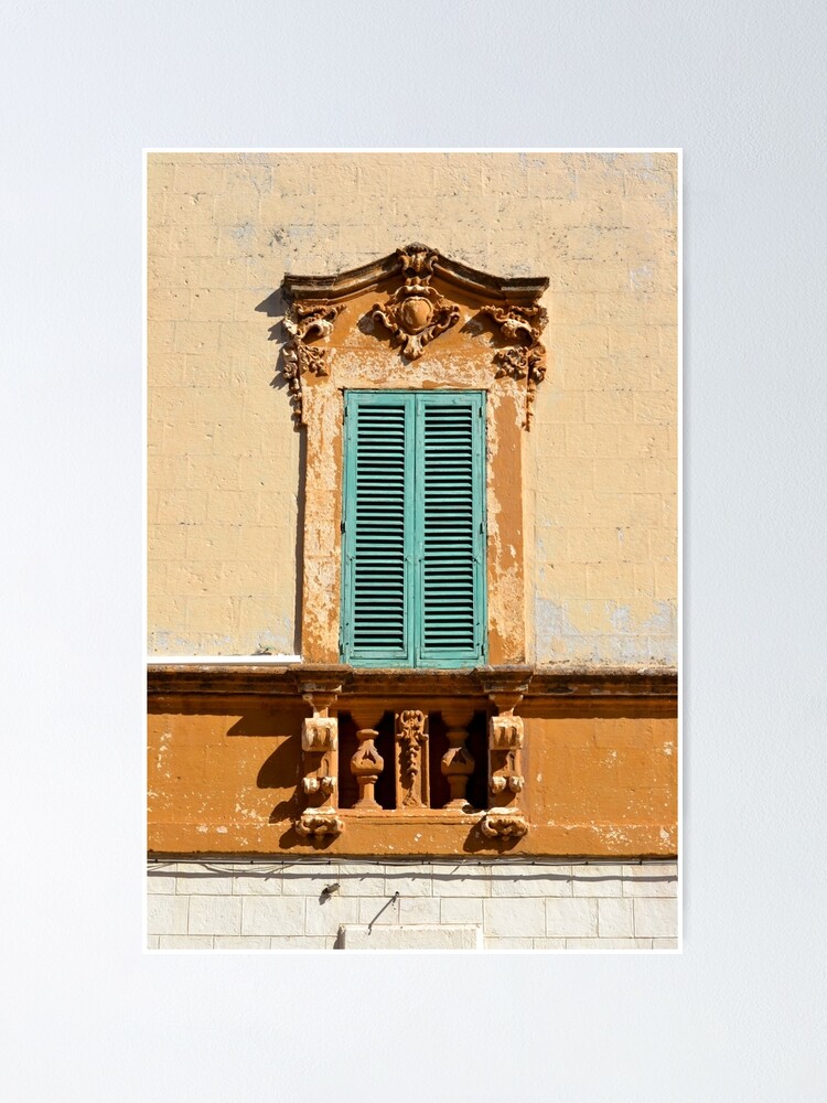 Alternate view of Ornate window frame in bright wall, Italy Poster