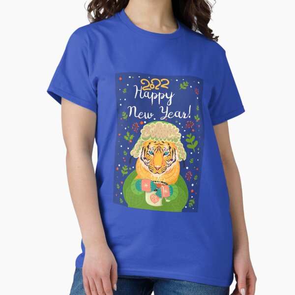 Happy New Year! A tiger in a Russian hat with earflaps. Classic T-Shirt
