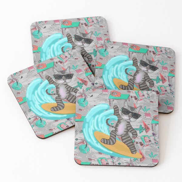 Item preview, Surfer Cat in Hawaii Gray, art by Miguel Matos Official designed and sold by MiguelMatosArt.
