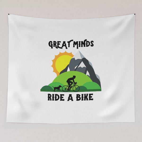 Item preview, Great Minds Ride A Bike - Mountain Biker and Dog Landscape Text Black designed and sold by andrei49387.