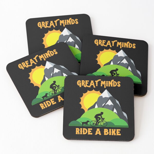 Item preview, Great Minds Ride A Bike - Mountain Biker and Dog Landscape Text Orange designed and sold by andrei49387.