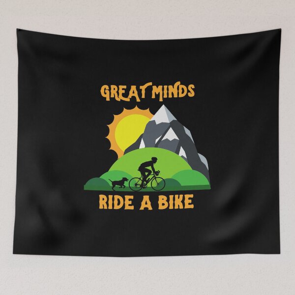 Item preview, Great Minds Ride A Bike - Mountain Biker and Dog Landscape Text Orange designed and sold by andrei49387.
