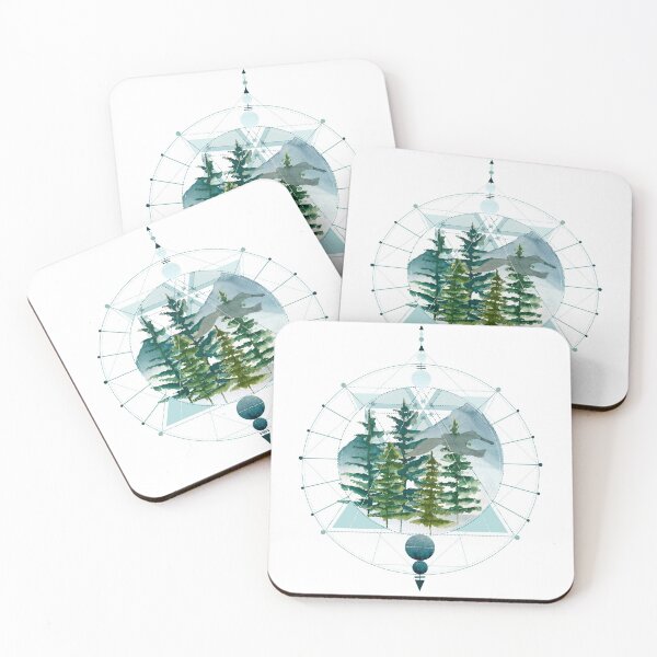 Item preview, Winter geometric design with trees and free solo bird in watercolors designed and sold by InnaMGraphic.