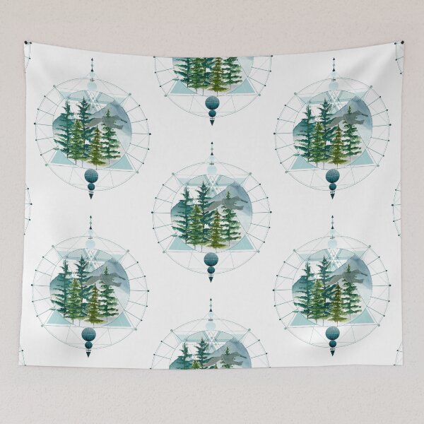 Item preview, Winter geometric design with trees and free solo bird in watercolors designed and sold by InnaMGraphic.