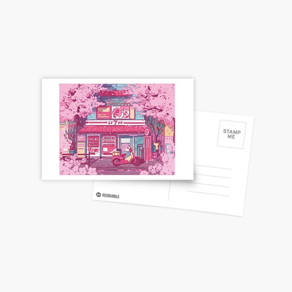 Item preview, The aesthetic Tokyo street with vending machines and a grocery store designed and sold by AnGoArt.