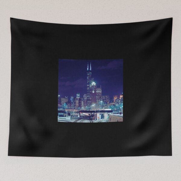 Item preview, Chicago, Skyline, Illinois, Train, Rail yard, Chicago at Night designed and sold by HeatherAP.