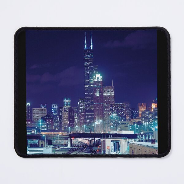 Item preview, Chicago, Skyline, Illinois, Train, Rail yard, Chicago at Night designed and sold by HeatherAP.