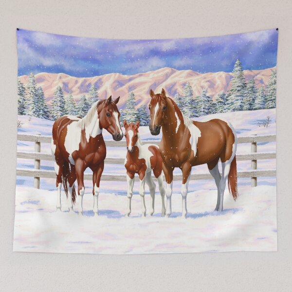 Aperçu de l'œuvre Pinto alezan alezan peinture Quarter Horses dans la neige créée et vendue par csforest.