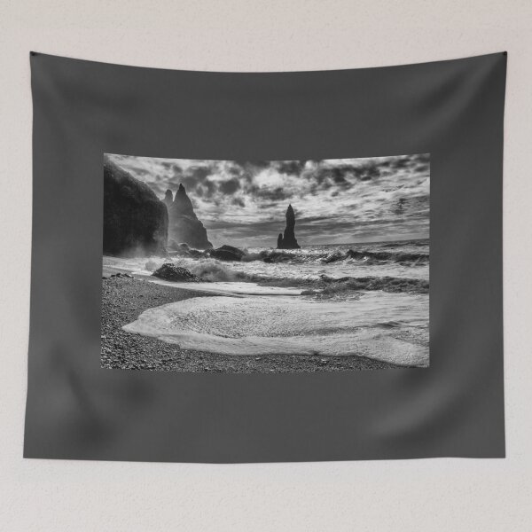 Item preview, Reynisfjara black sand beach, Iceland in black and white designed and sold by Lyl Dil Creations.