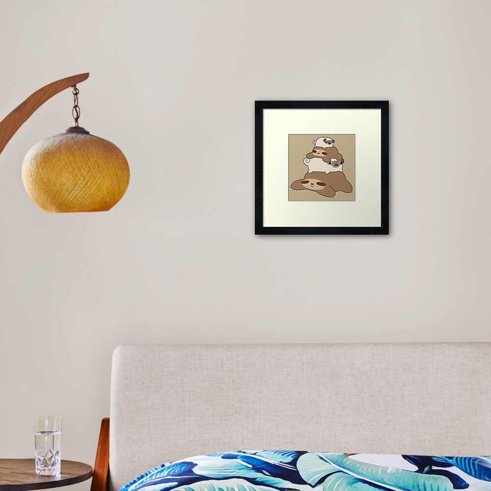 Pug And Sloth Stack Framed Art Print For Sale By Saradaboru Redbubble 