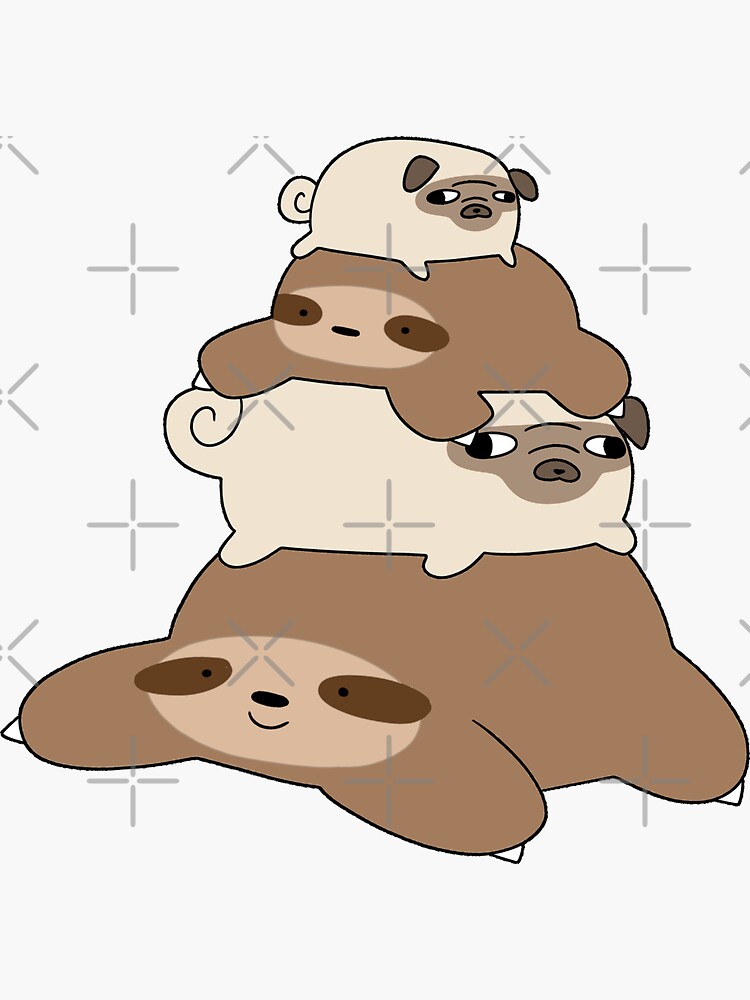 Pug And Sloth Stack Sticker For Sale By Saradaboru Redbubble