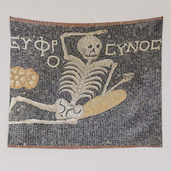 Item preview, Be cheerful Live Well Ancient Greek skeleton meme designed and sold by ClassicalGreece.