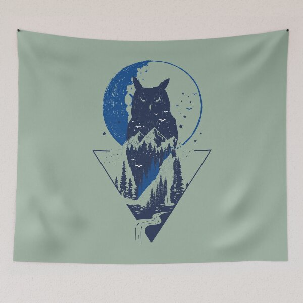 Item preview, Classy and Minimalist Double Exposure WOLF and OWL Blue Moon Night Pine Trees Forest Illustration designed and sold by zenturtlemerch.