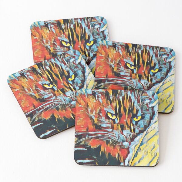 Item preview, Yellow eyed cat in geometric style designed and sold by PandLcreations.