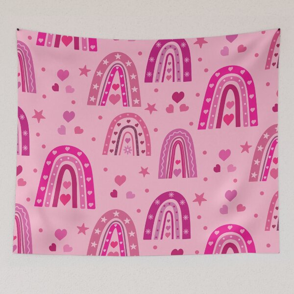Item preview, Valentine pink boho rainbow pattern with hearts and flowers  designed and sold by Yasminepatterns .