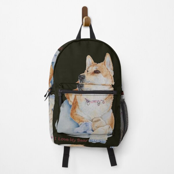 Item preview, portrait of cute akita dog and teddy bear designed and sold by pollywolly.