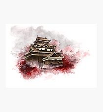 Japanese castle sumi-e painting, japanese art print for sale Photographic Print