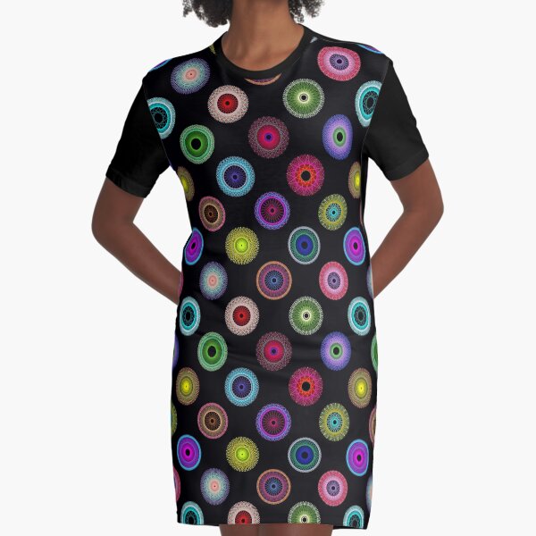 Polka Dot with Math Stars on Black Graphic T-Shirt Dress