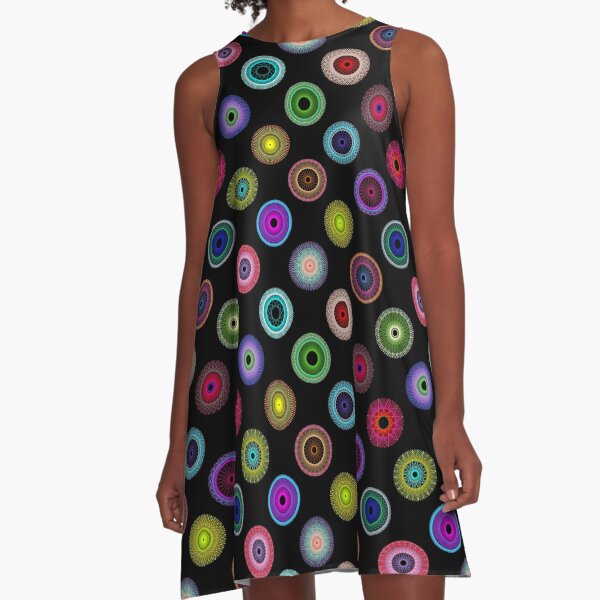Polka Dot with Math Stars on Black A-Line Dress
