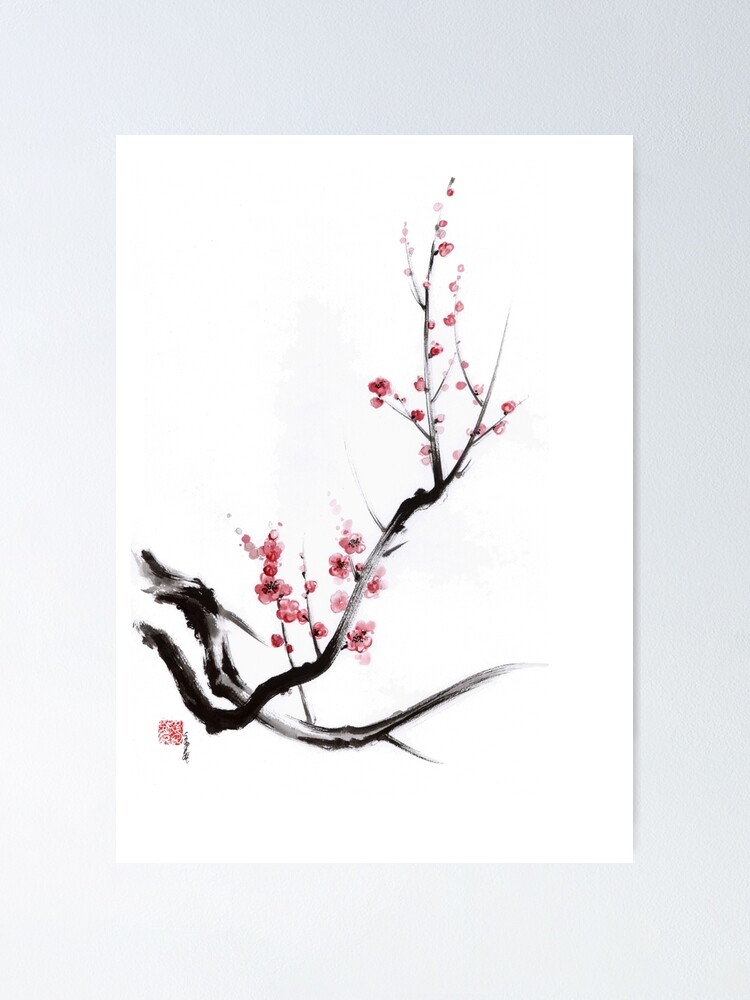 Póster «Pintura del sumi-e del de flor de cerezo, impresión del arte de Sakura» de mariuszszmerdt | Redbubble