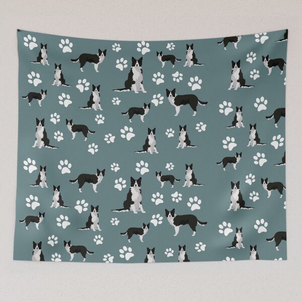 Item preview, Black Border Collie Dog Paw Print Pattern on Gray Background designed and sold by tncgifts.