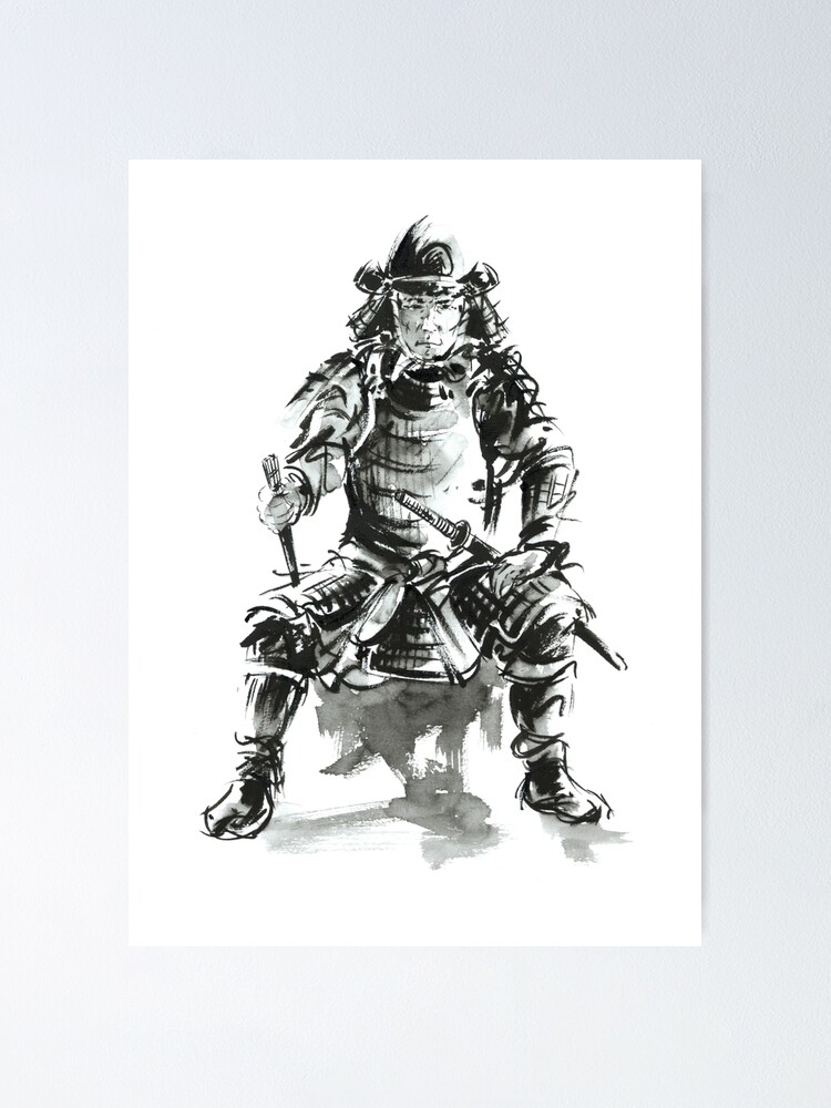 samurai ink art print japanese warrior armor poster poster by mariuszszmerdt redbubble redbubble