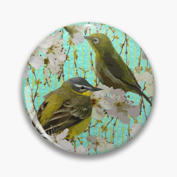 Artikelvorschau, Green Birds with Blossoms on Forsythia Repeat 5748 entworfen und verkauft von Art in My Loft.