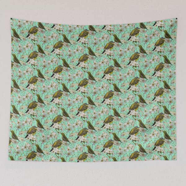 Item preview, Green Birds with Blossoms on Forsythia Repeat 5748 designed and sold by Art in My Loft.