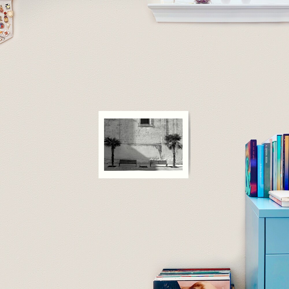 Monochrome bench and trees, Puglia Art Print