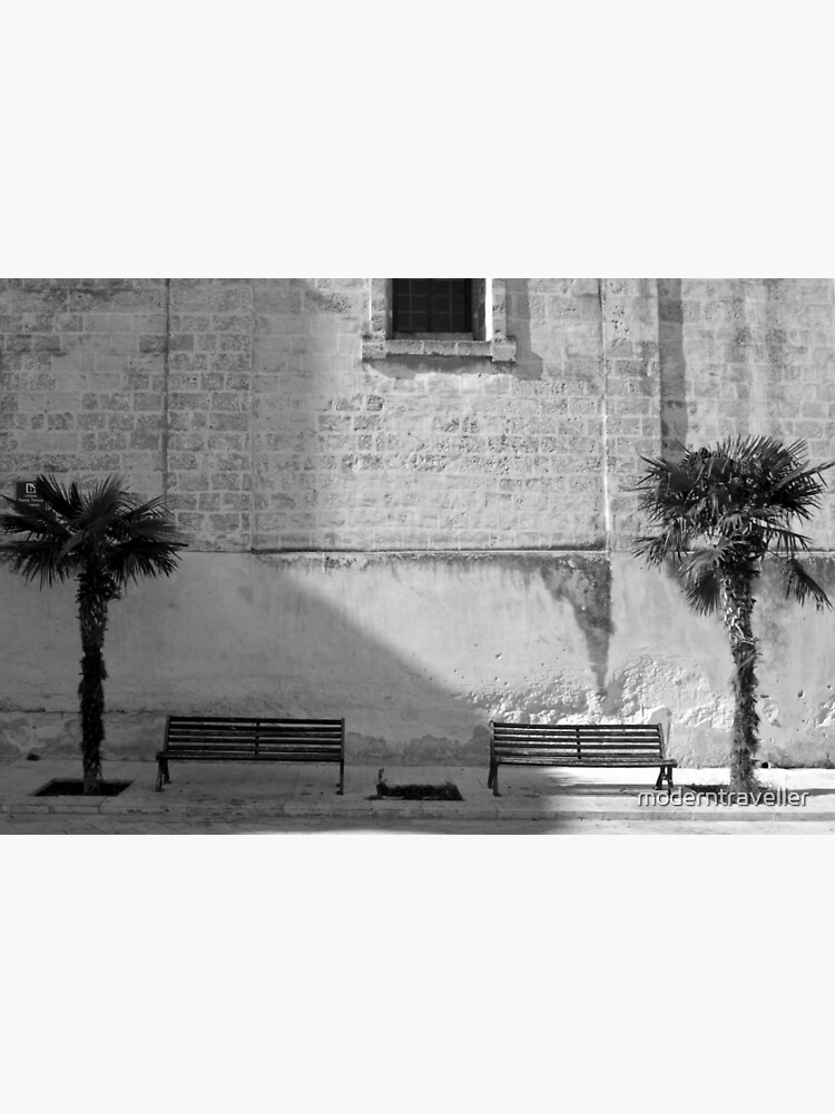 Monochrome bench and trees, Puglia by moderntraveller