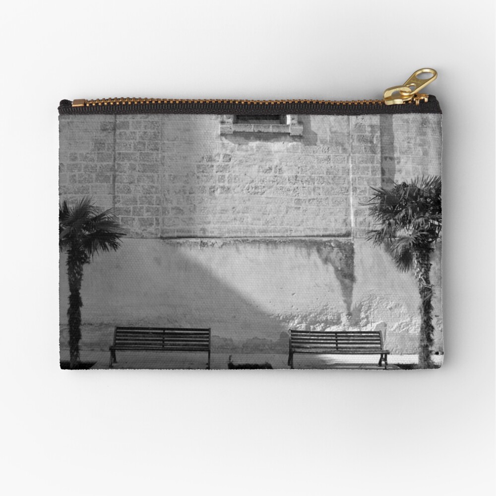 Monochrome bench and trees, Puglia Zipper Pouch