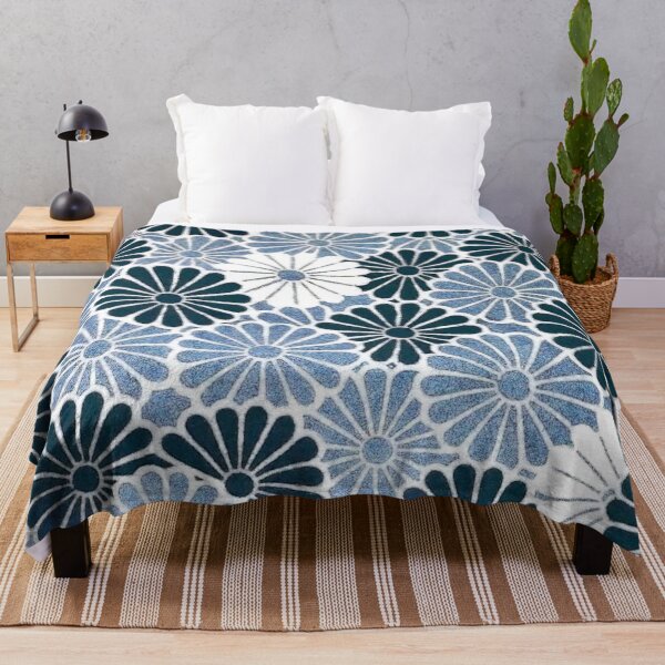 Item preview, Retro Blue Chrysanthemum Floral designed and sold by SaraValor.